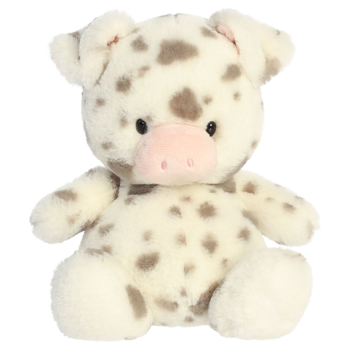 A pig plush toy from Aurora with tiny limbs, spotted plush, a pink snout, and a plump bean-weighted body.