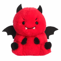 Compact round-bodied devil plush by Aurora in vivid red, with adorable features, perfect for cuddly adventures
