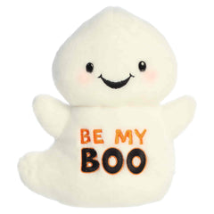 White ghost plush with a smiling face and Be My Boo message