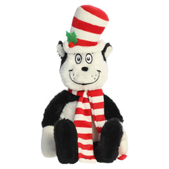 Cat in the Hat plush wearing a holiday scarf and mistletoe on his hat