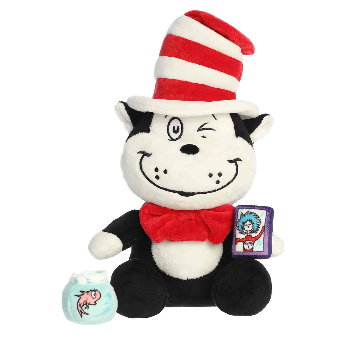 A Cat in the Hat plush playset with Thing 1, Thing 2, and a fishbowl toy from Dr. Seuss x Aurora.