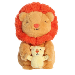 Charming Rex Lion & Regi Cub plushies, a male lion plush holding their baby lion cub!