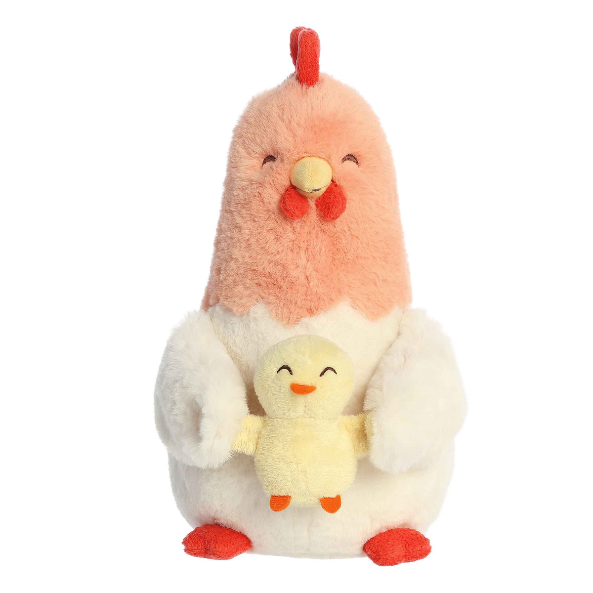 Soft and cuddly Cluck Chicken & Cheepy Chick plush pair, a chicken plush holding her chick