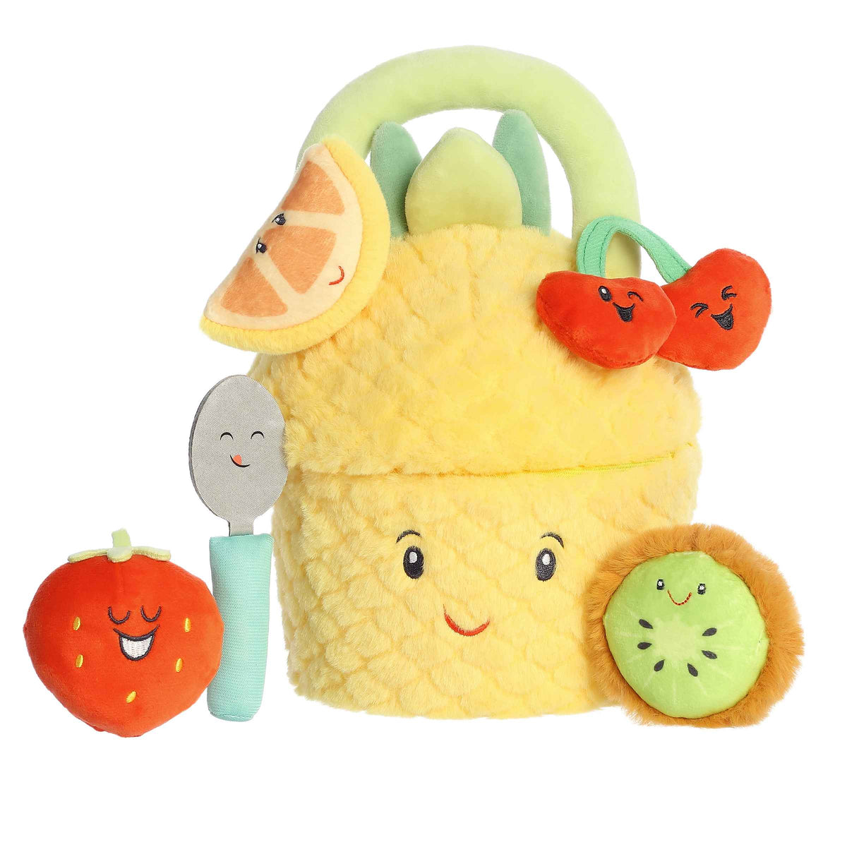 Interactive My Fruit Salad by ebba plush set with a various fruits and a soft plush spoon