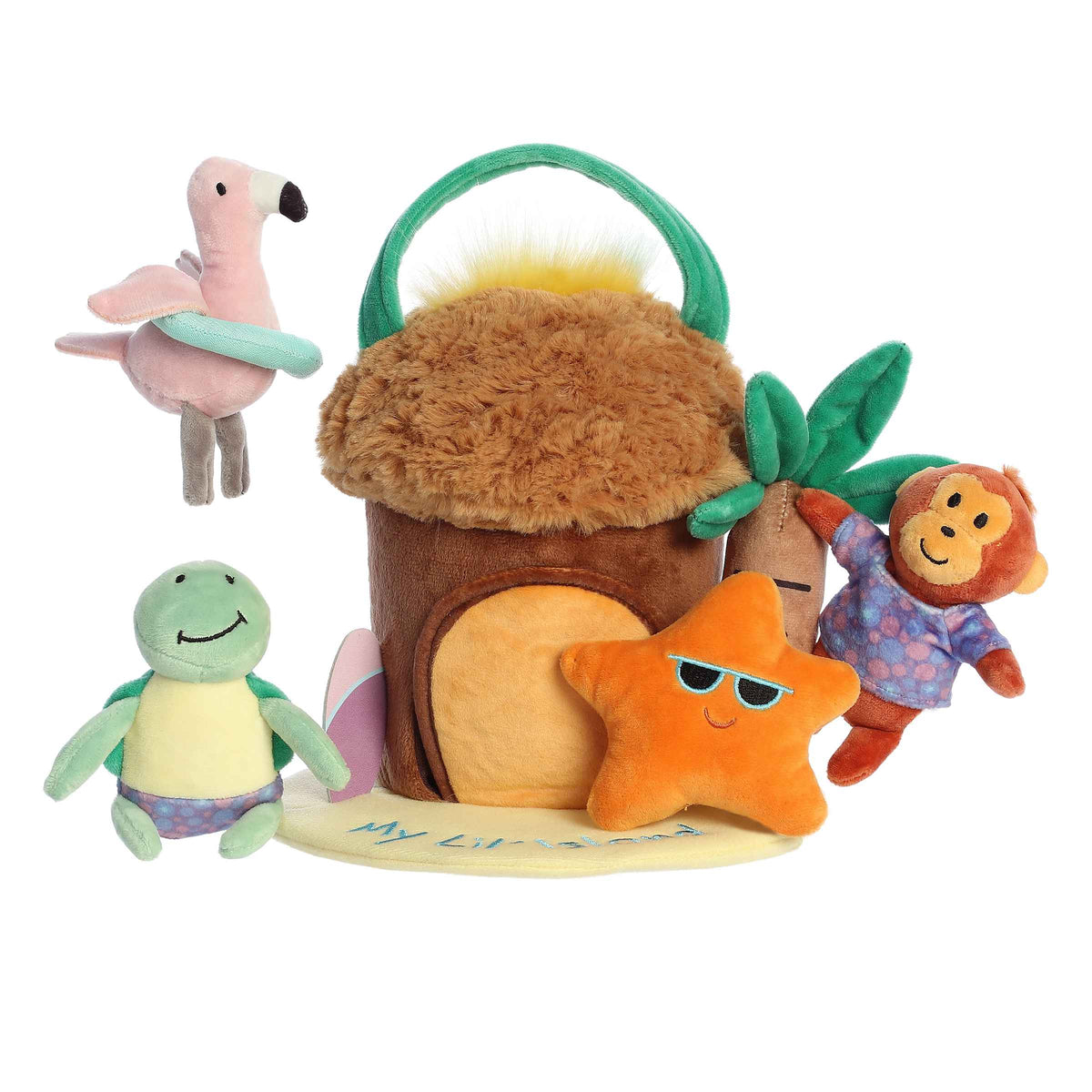 Vibrant My Lil' Island plush set, designed for stimulating young minds with textures and sounds.