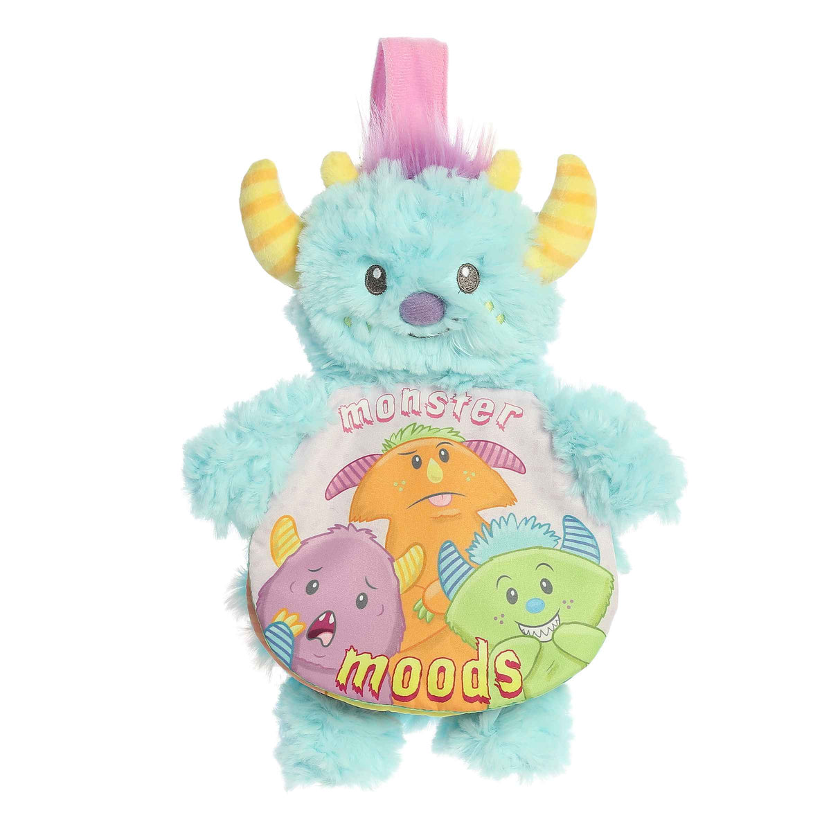 Colorful Monster Moods plush book with tactile pages, perfect for teaching children about emotions through play.