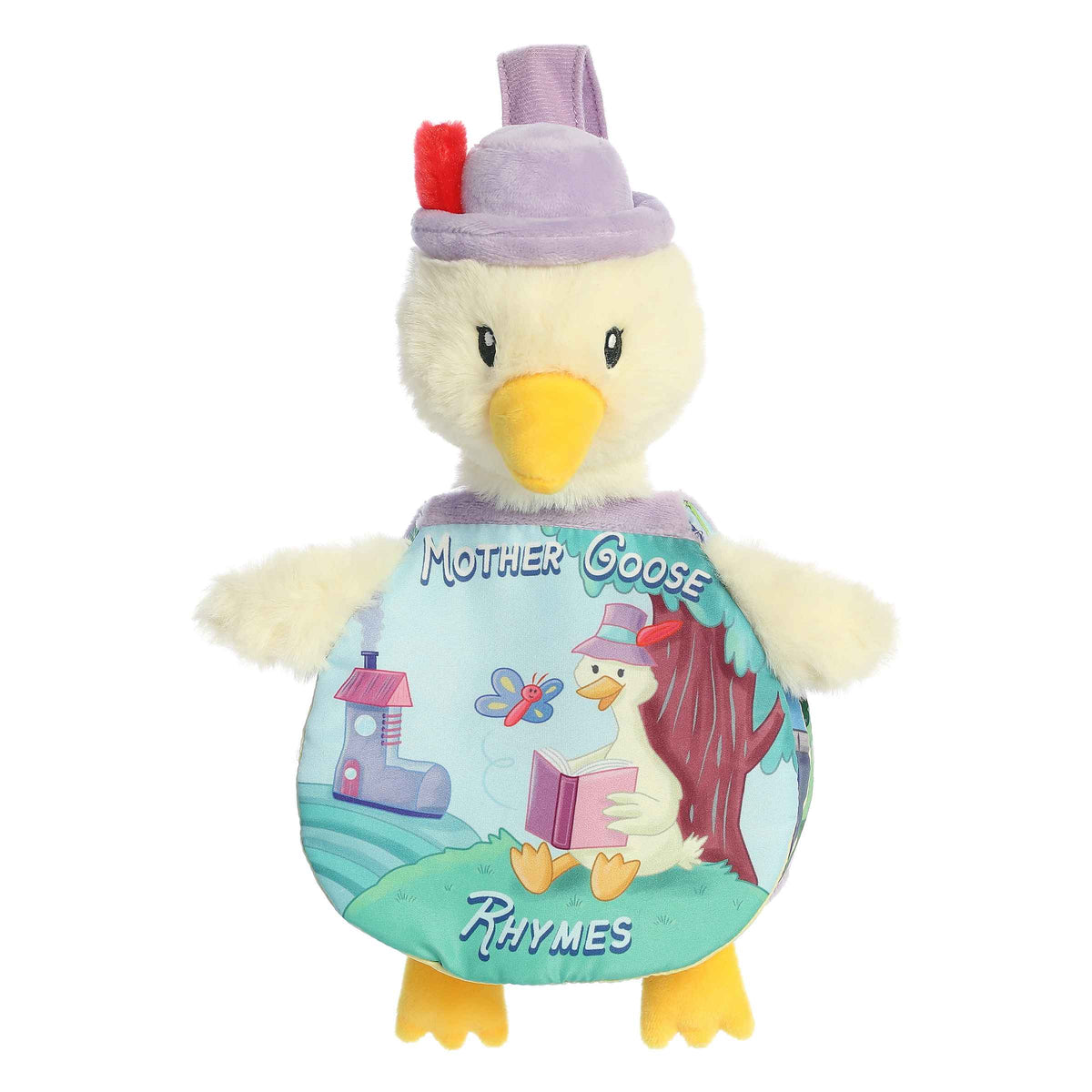 Interactive Mother Goose plush book, perfect for stimulating auditory and imaginative development in children.