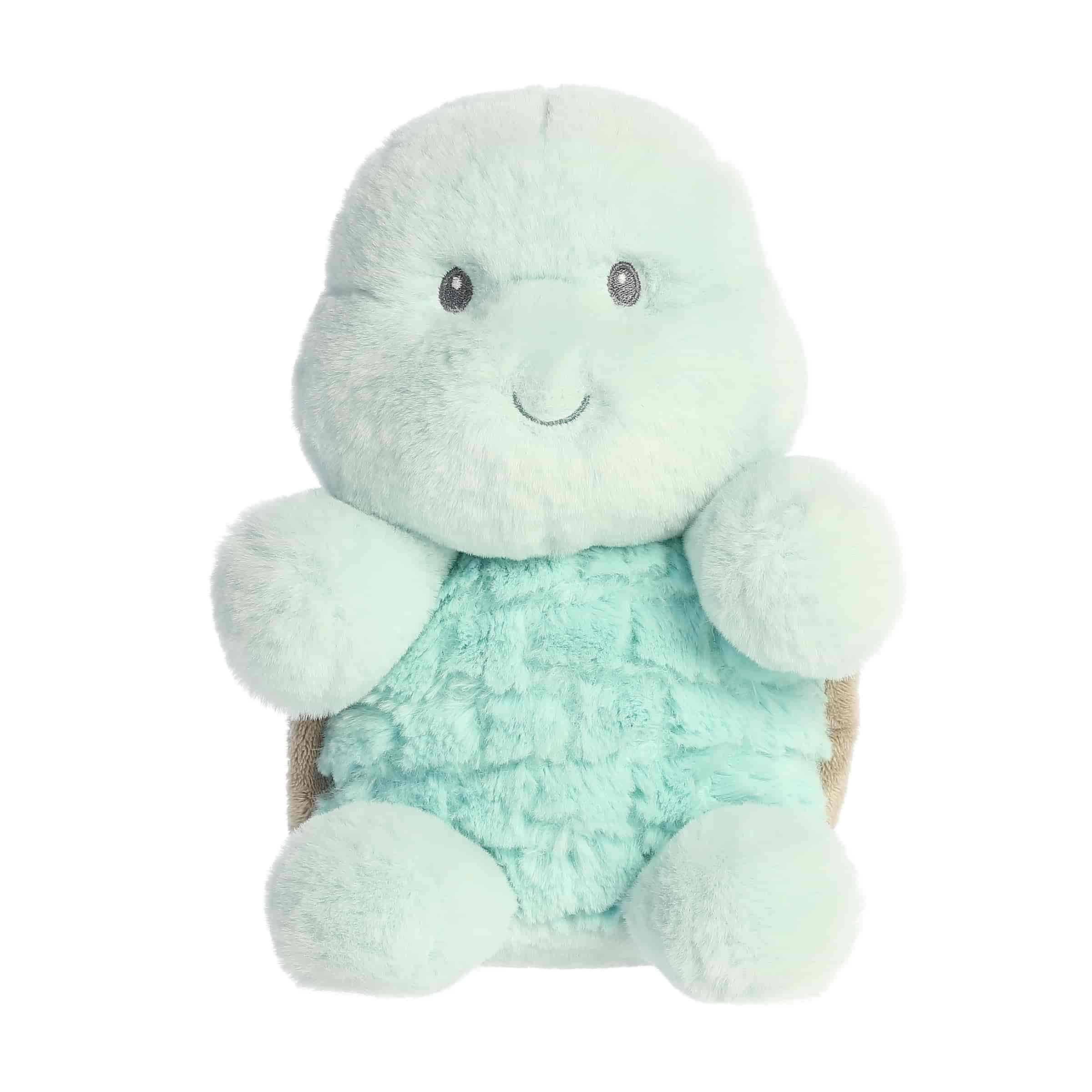 A soft sea-green plush turtle with a sweet smile from the Chime Group by ebba.