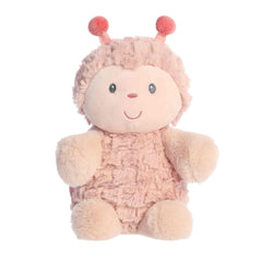 A soft pink plush ladybug with a happy face and antennae from the Chime Group by ebba.