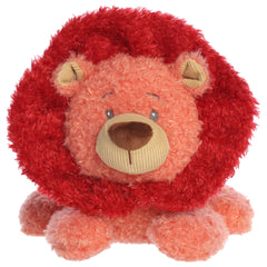 A lion plush toy from ebba with varied textures, embroidered eyes, and a retro-inspired design.