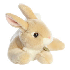 Miyoni Resting Bunny plush in dark brown fur with realistic features and soft fur, perfect for collectors.