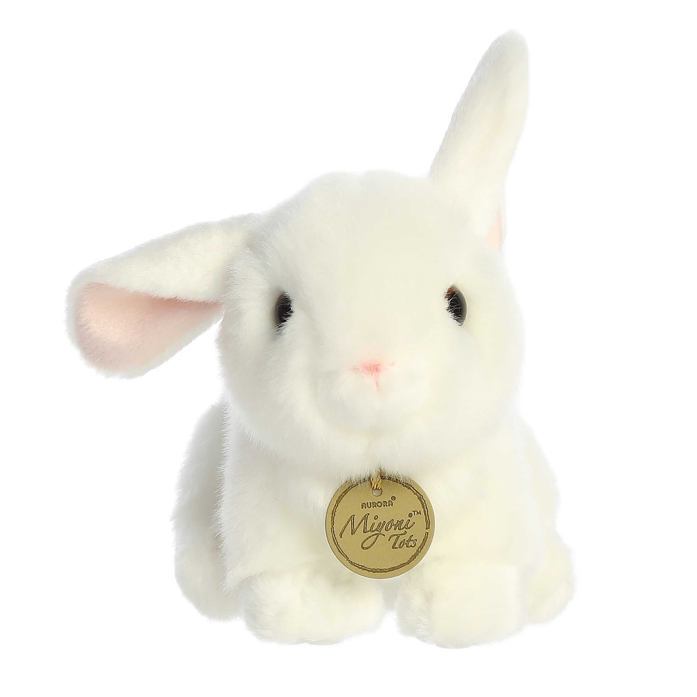 Miyoni Tots Playful Baby Bunny plush in ginger with one ear up and one down