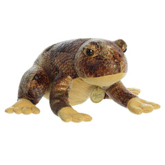 Miyoni American Bullfrog plush in realistic yellow and brown, crafted with eco-friendly materials