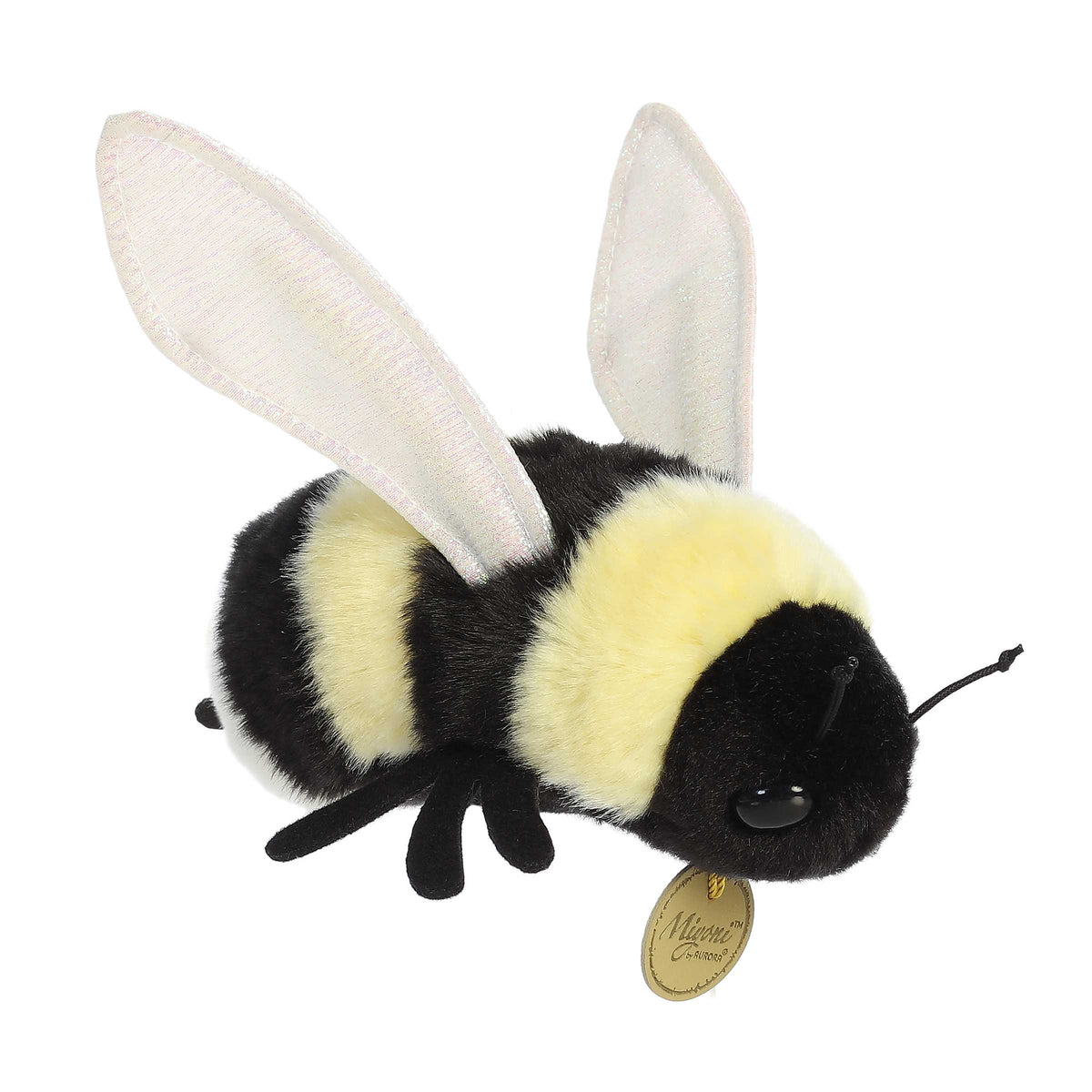 Miyoni Bumblebee plush featuring realistic black and yellow stripes and soft texture