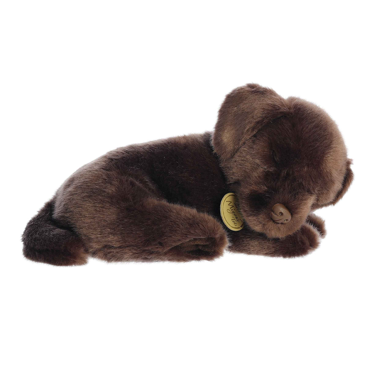 Realistic Sleepy Chocolate Lab Pup plush, ideal for children and pet lovers, crafted for comfort!