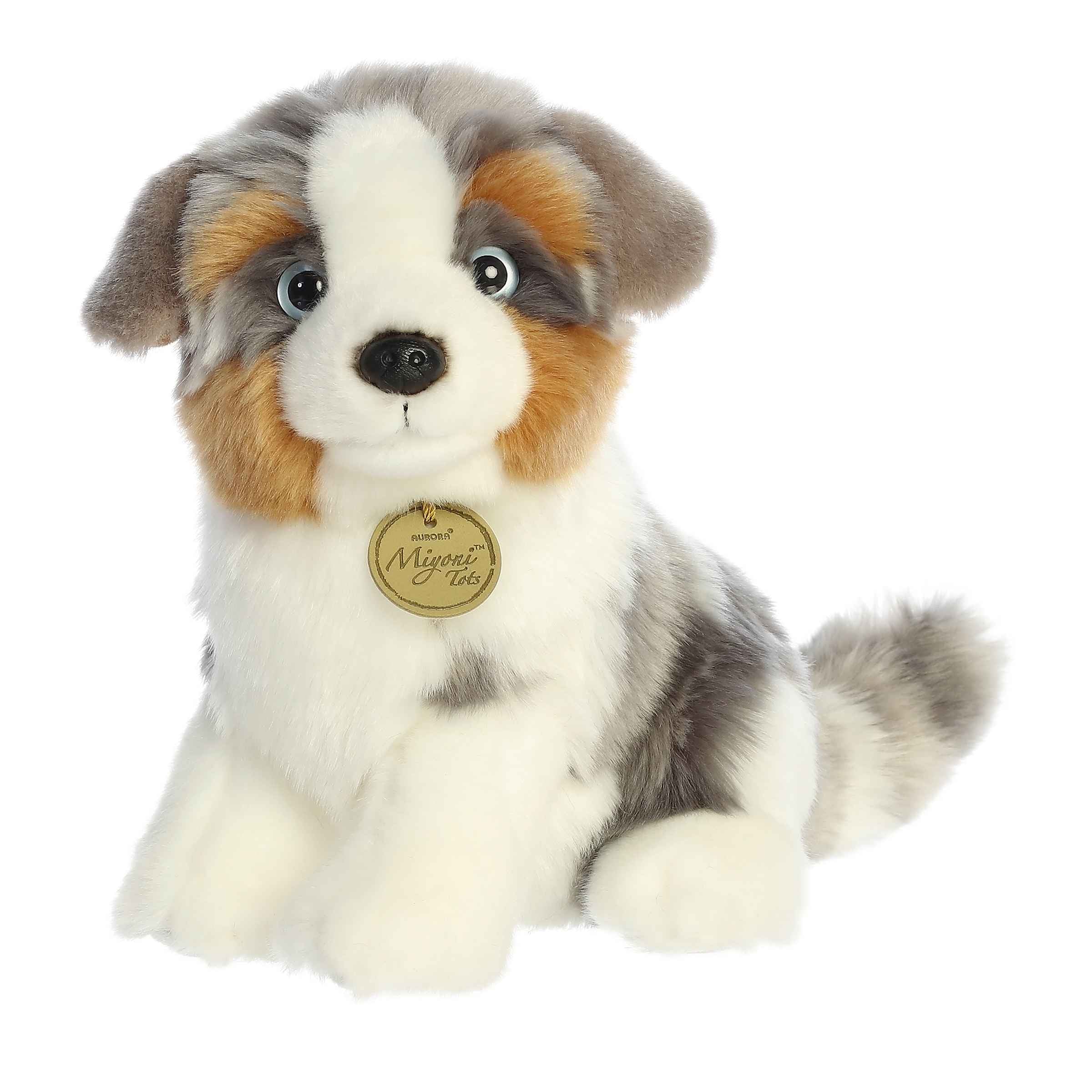 Realistic Australian Shepherd Pup plush, beautifully crafted for educational play and environmental care.