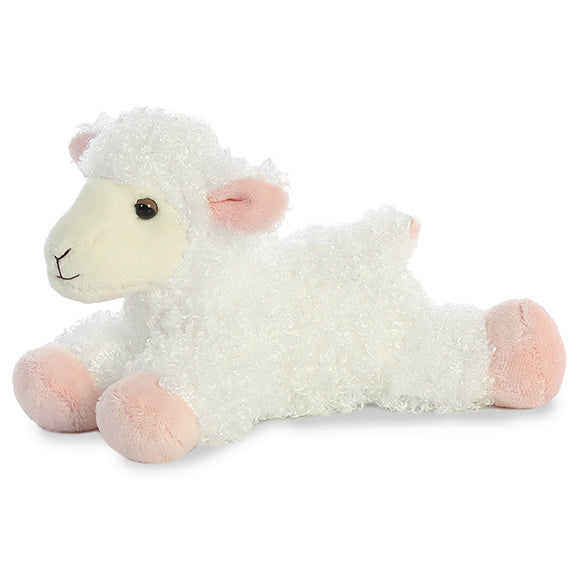 Lana the Lamb plush, soft white fleece, pink accents, from Aurora's Mini Flopsie collection