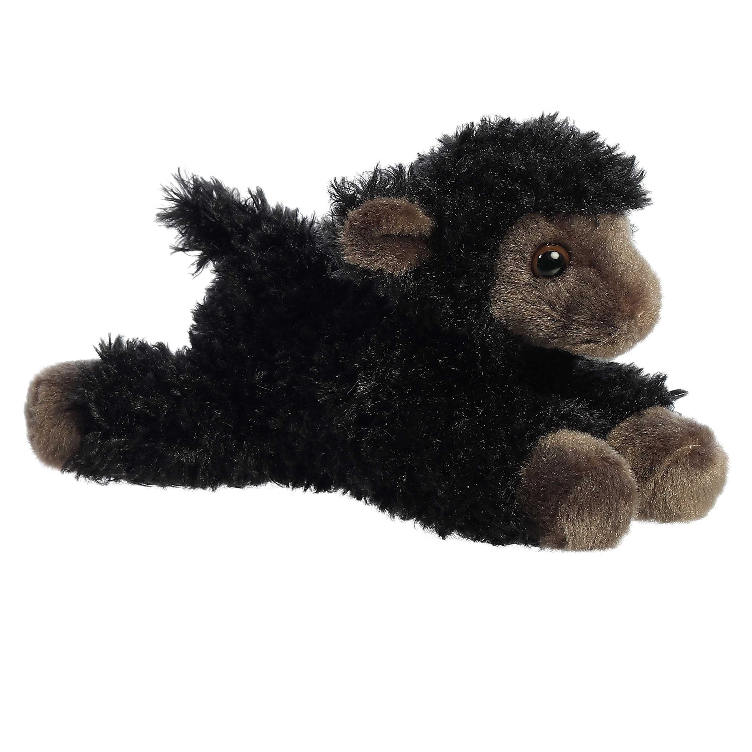 Mini Flopsie Ebony Lamb plush, fluffy black fleece and a sweet face, embodies peaceful farm life!