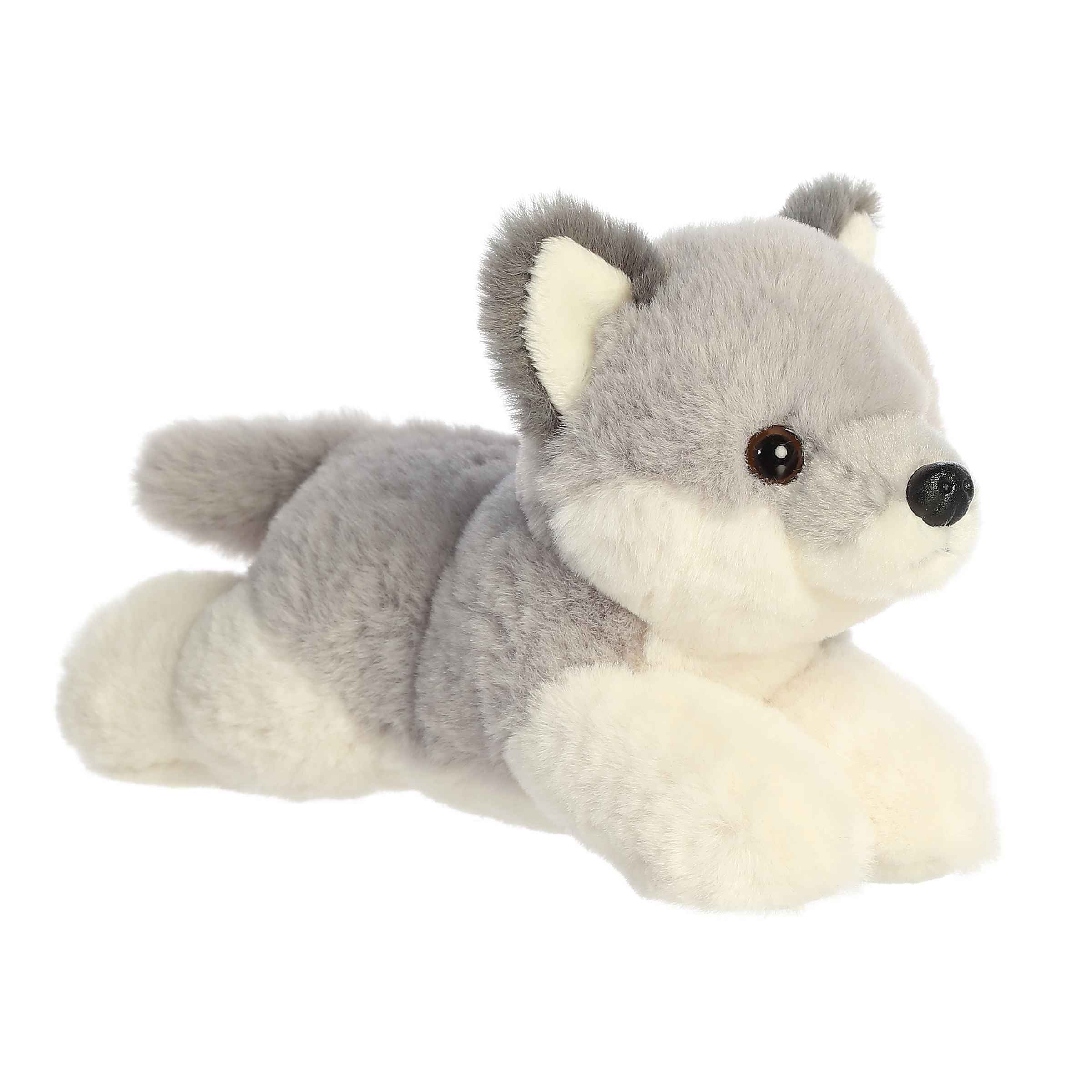 Realistic Wolf Pup plush from Mini Flopsie, designed with eco-friendly materials!