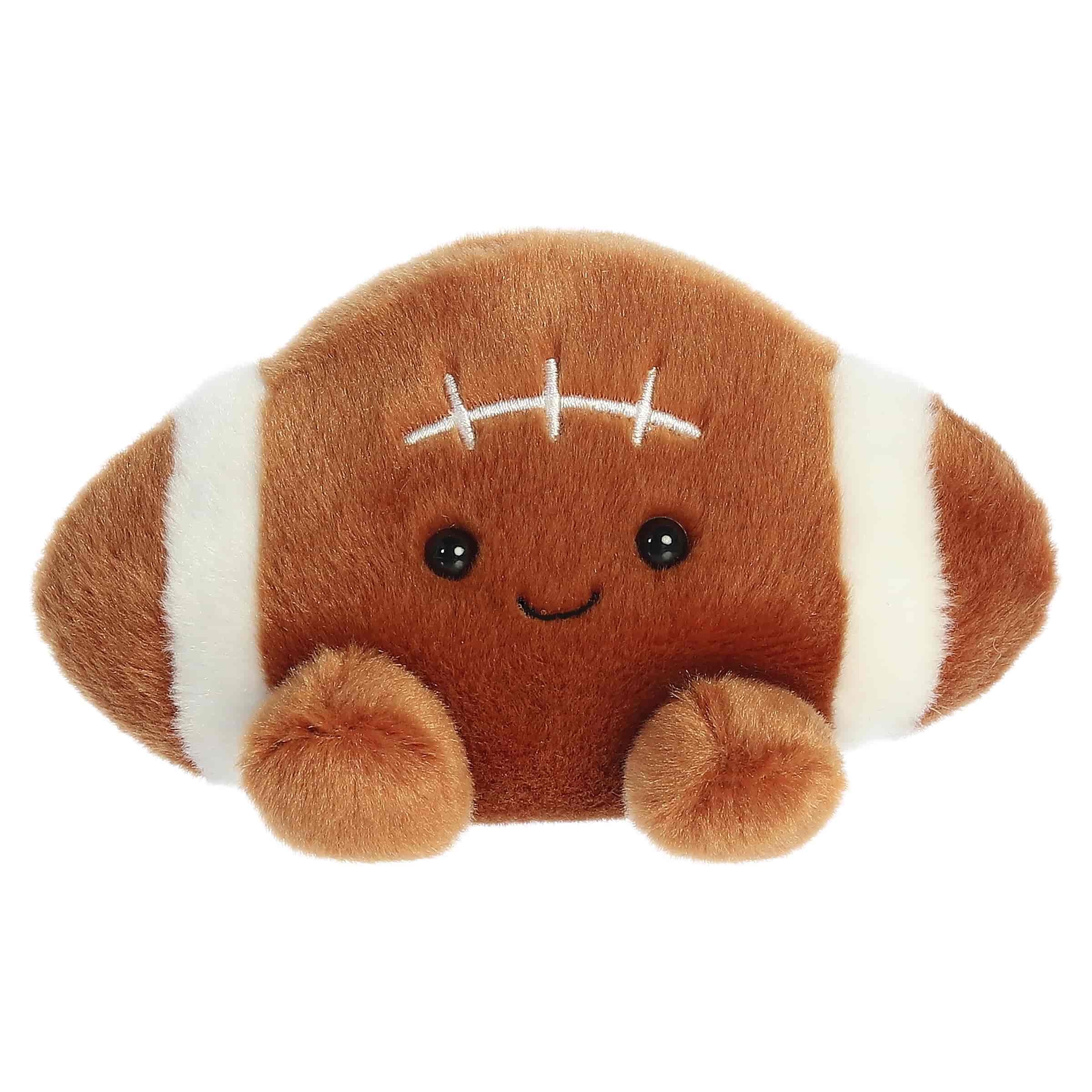 Tackle football plush has a fuzzy brown and white exterior that mimics a football's design with stitched white lace!
