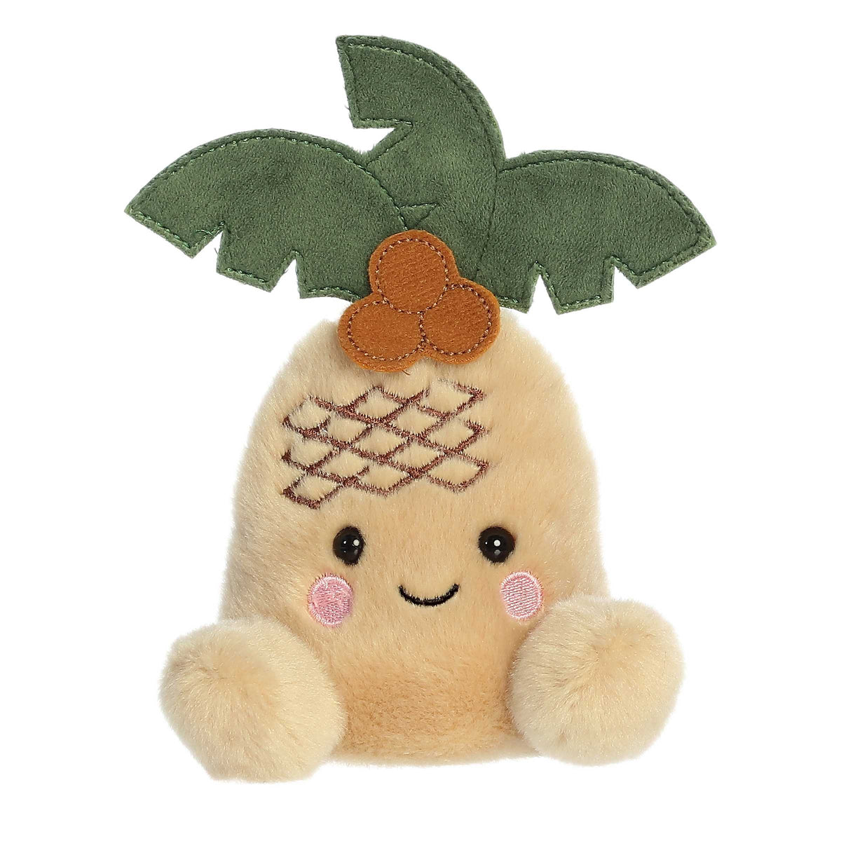 Breezy Palm Tree plush from Palm Pals, with a plush green frond and sandy body, cheerful and soft.