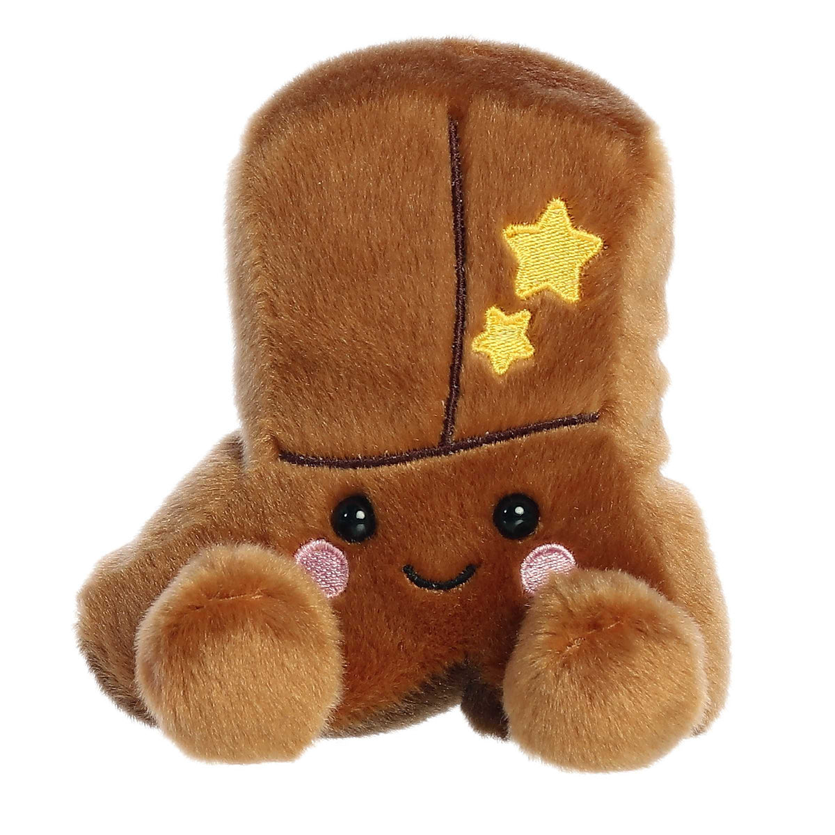 Evan Cowboy Boot plush from Palm Pals, rich brown with bright yellow star, Western flair, cuddly