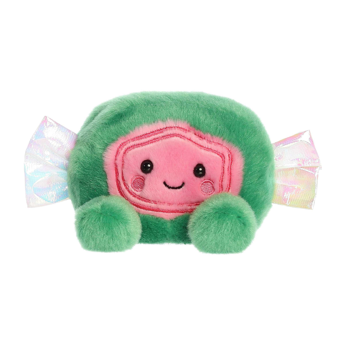 Jetty Saltwater Taffy plush from Palm Pals, green wrapper, pink face, playful and cuddly seaside charm.