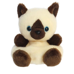 Plush toy of a Siamese kitten in the Palm Pals collection with brown markings and deep blue eyes.