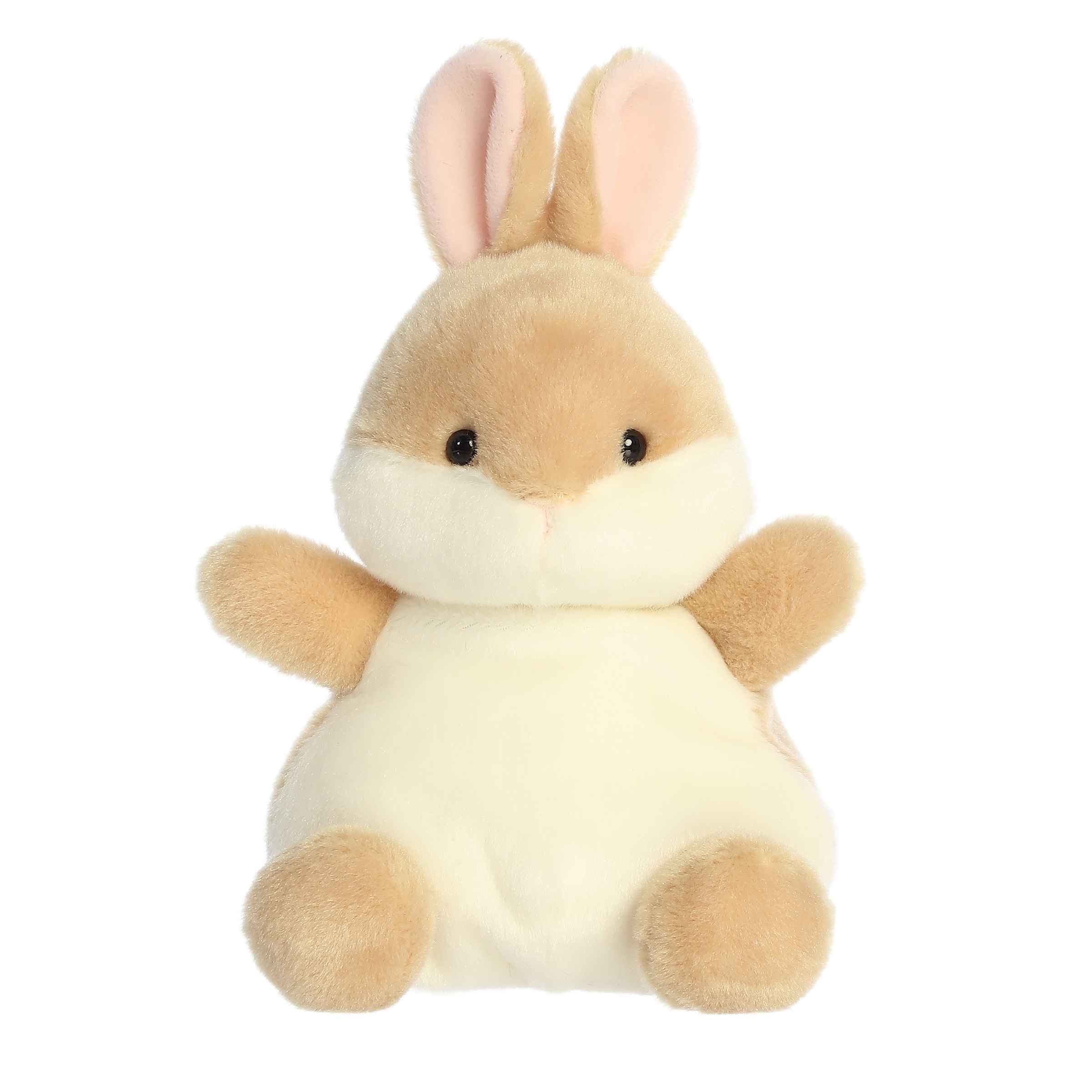 Larger plush toy of a beige bunny in the Palm Pals collection, with pink inner ears