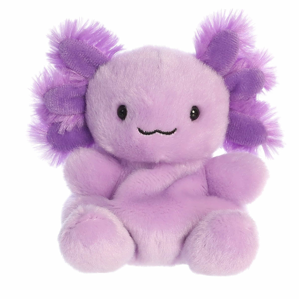 Xavier Purple Axolotl plush, vibrant purple with fringed gills and a broad, friendly smile.