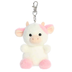 Belle Strawberry Cow clip-on, vibrant strawberry-themed pattern, plush fabric, adds whimsy.