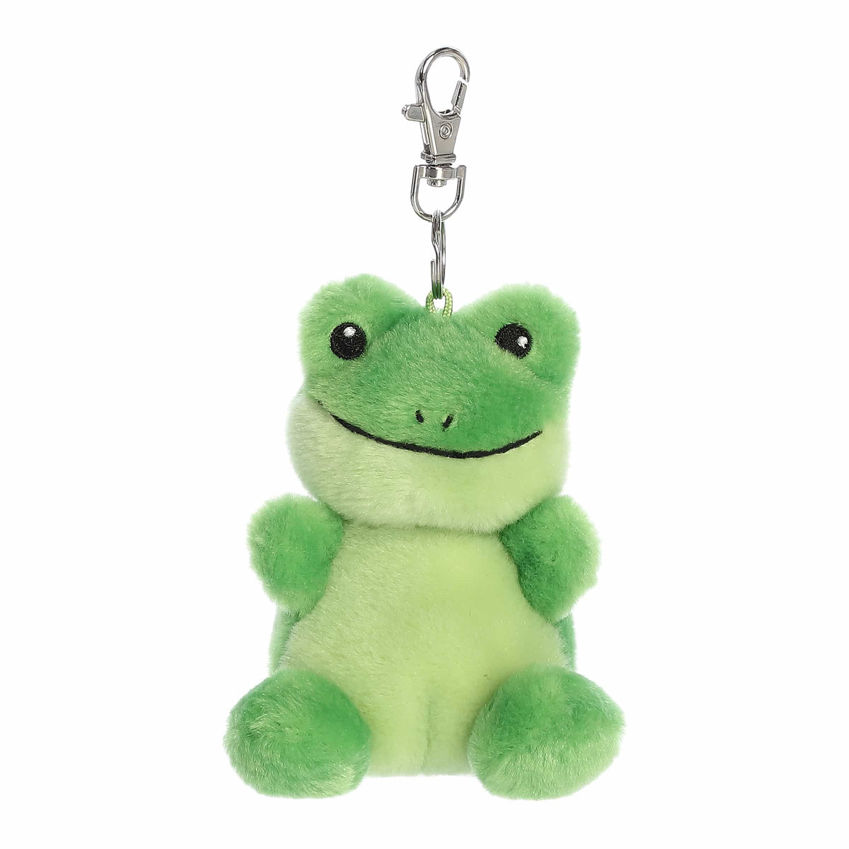 Ribbits Frog clip-on plush, vibrant green with a friendly smile, perfect for amphibian lovers.