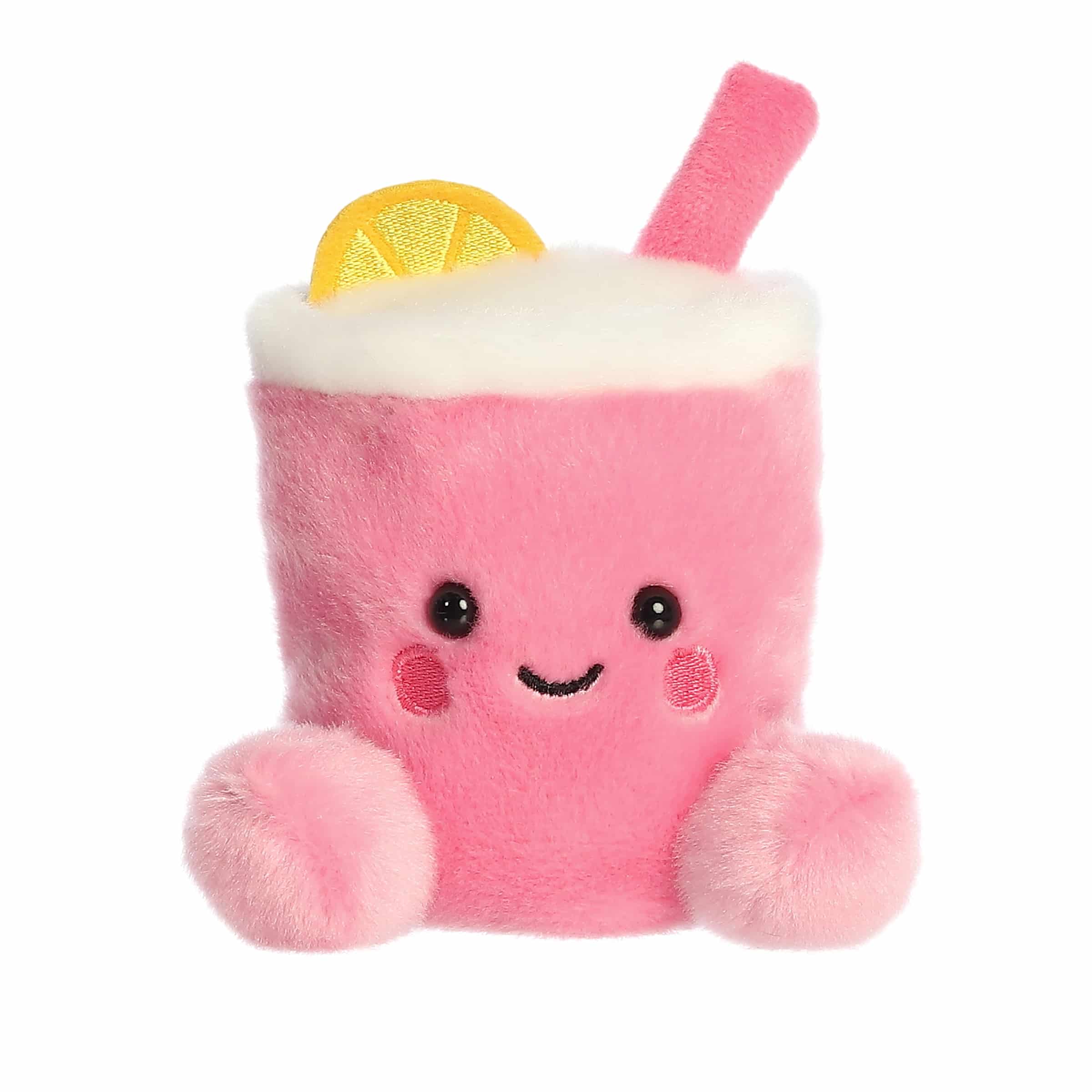 Pink Lemonade plush from Palm Pals, shaped like a cup with a lemon slice and straw