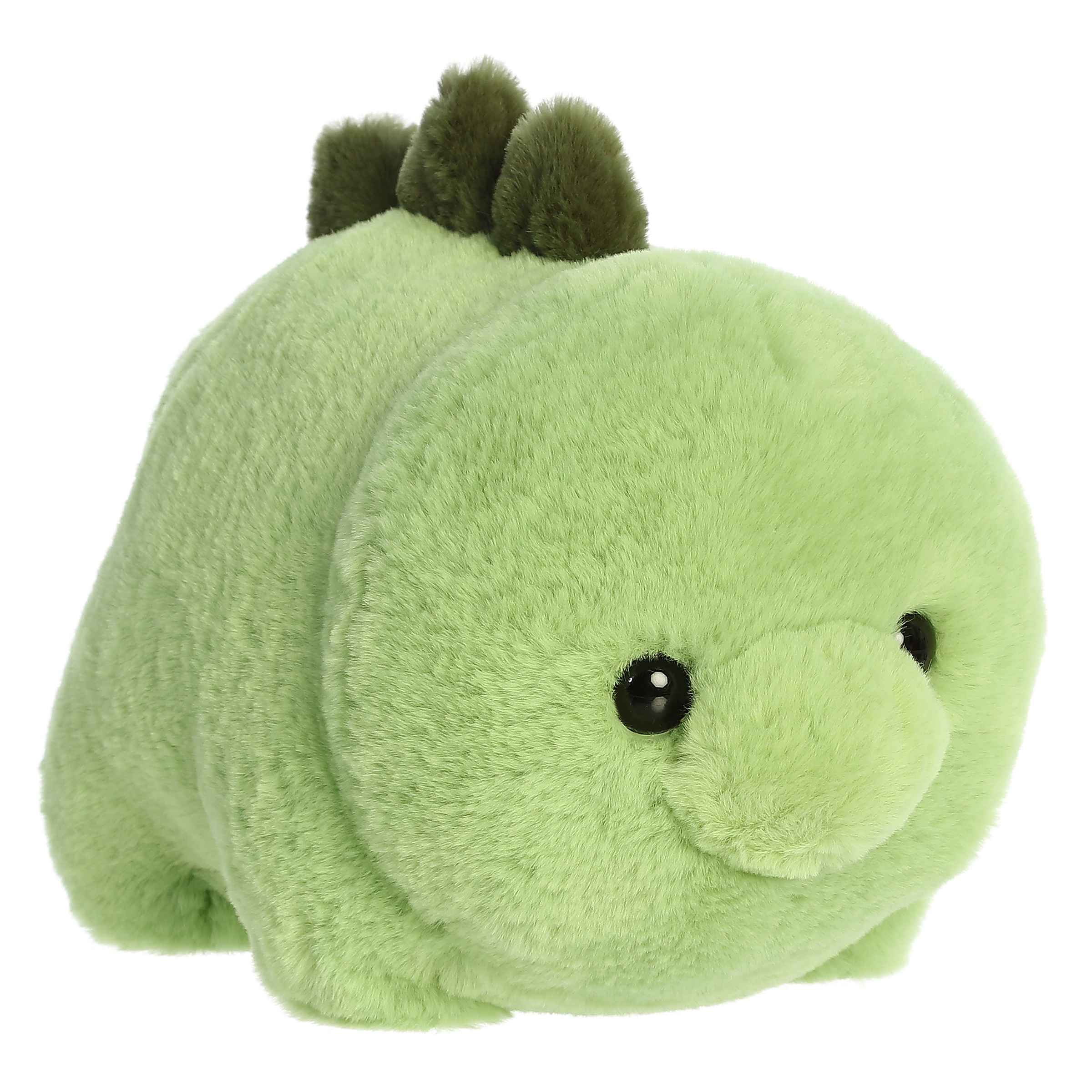 Stevie Stegosaurus plush from Spudsters, green with soft spikes, dinosaur adventure