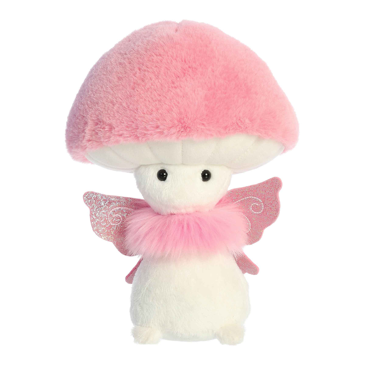 Pink Fairy plush from Fungi Friends, with a pink mushroom plush cap, sparkling eyes, and glistening wings