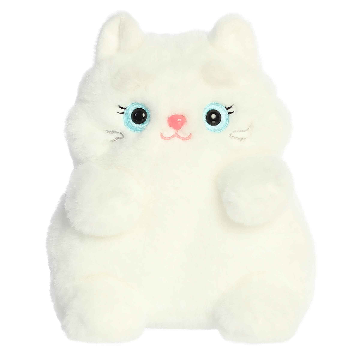 Angel plush from MewMews, pristine white with blue eyes, heartwarming expression, comes with personality booklet and sticker