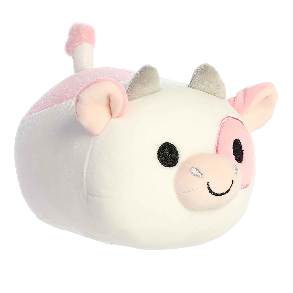 Starla Strawberry Milk plush from Mooples, featuring a bean-shaped cow in pastel pink