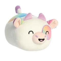 Cece Cereal Milk plush from Mooples, featuring a bean-shaped cow with rainbow patches