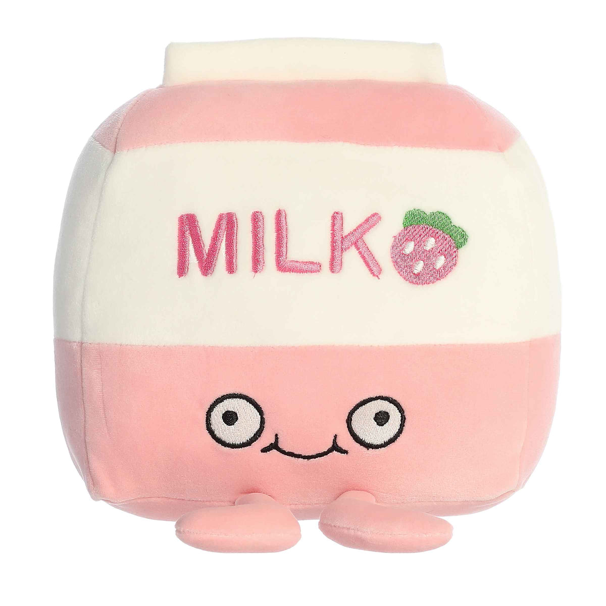 Stacey Strawberry Milk plush from Wackadoodles, featuring a soft pink milk carton with a cute strawberry design