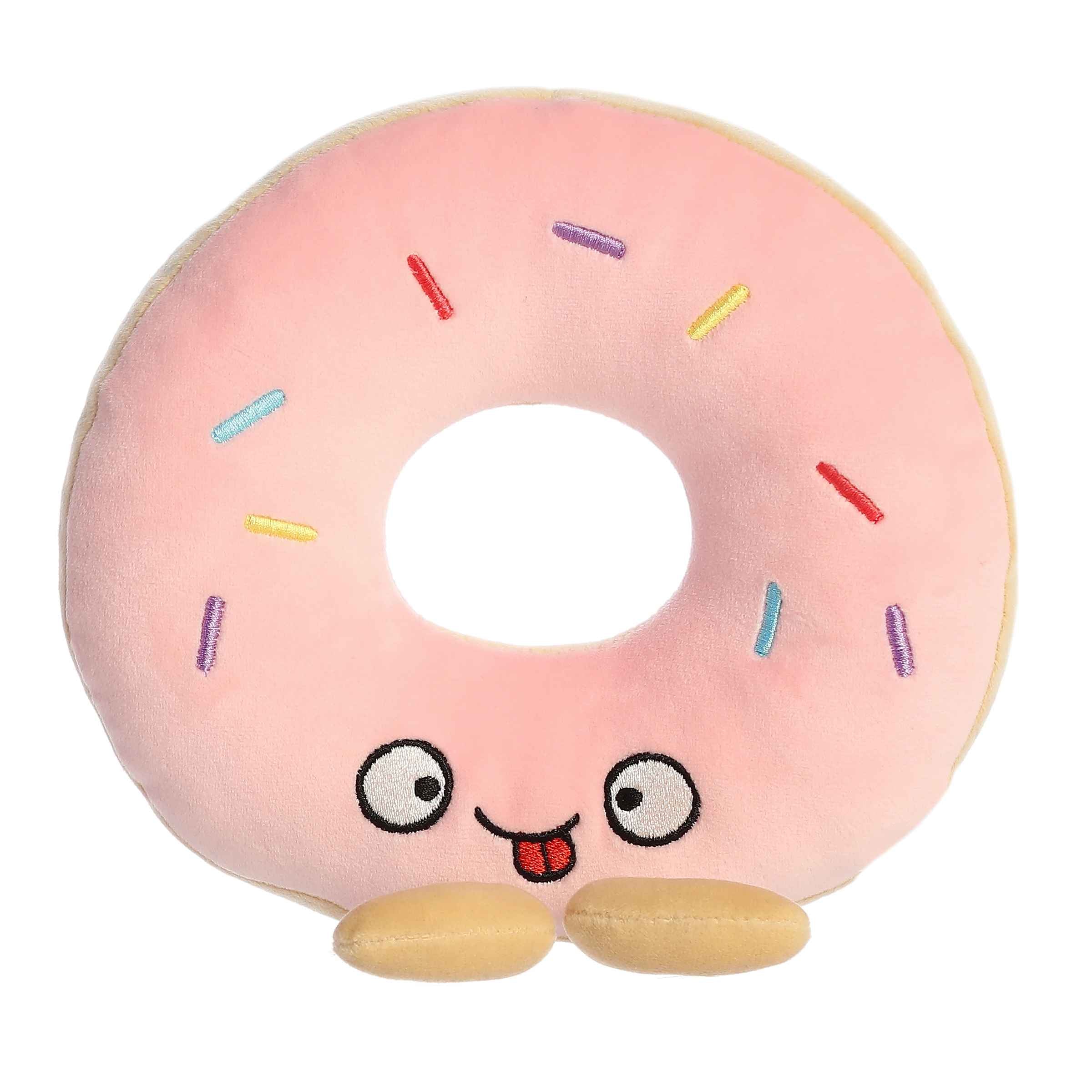 Demi Donut plush from Wackadoodles, featuring a pink frosted donut with colorful sprinkles