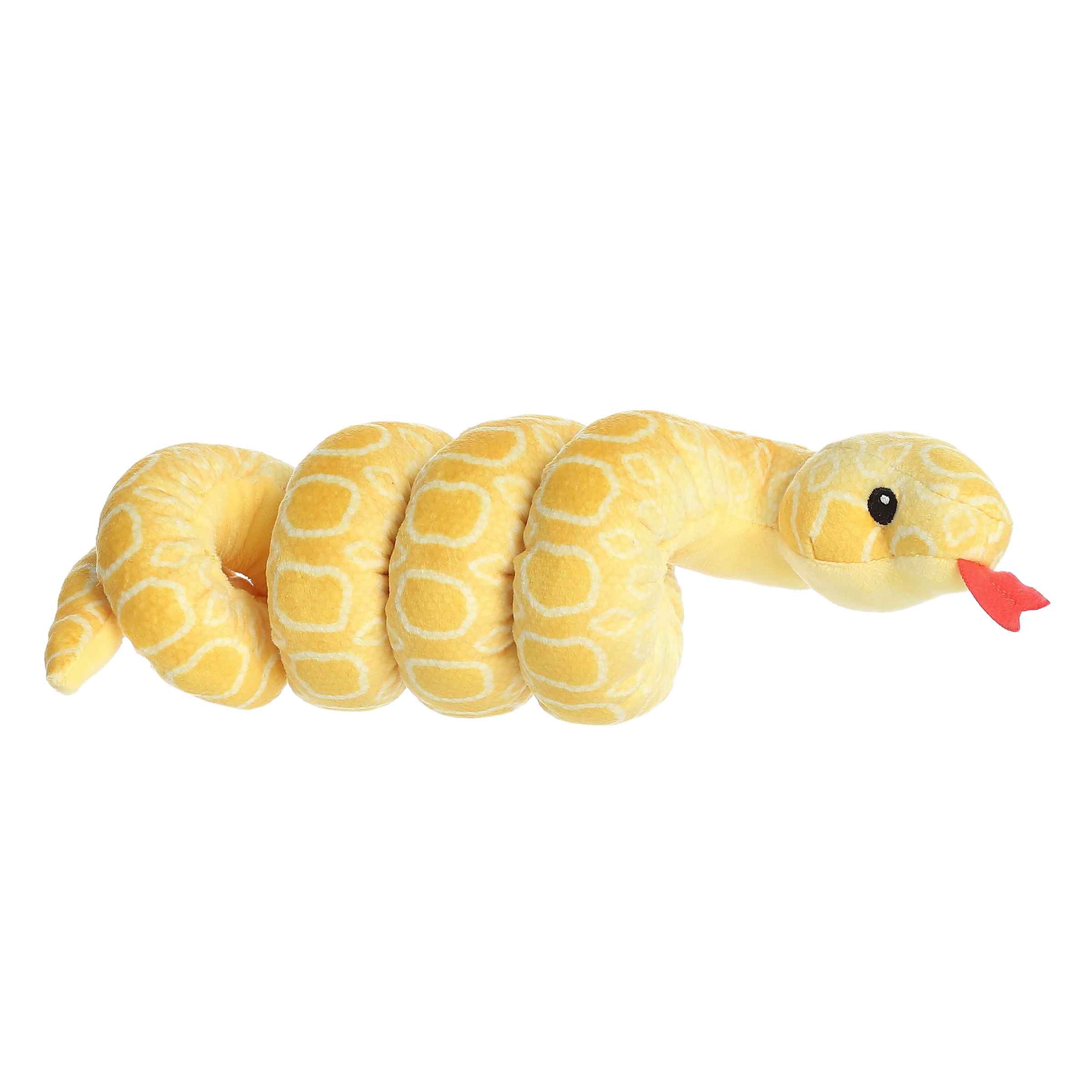 Albino Burmese Python plush from Wrist Wranglers, featuring a yellow and white pattern