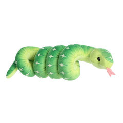 Emerald Tree Boa plush from Wrist Wranglers, featuring a green body with white patterns