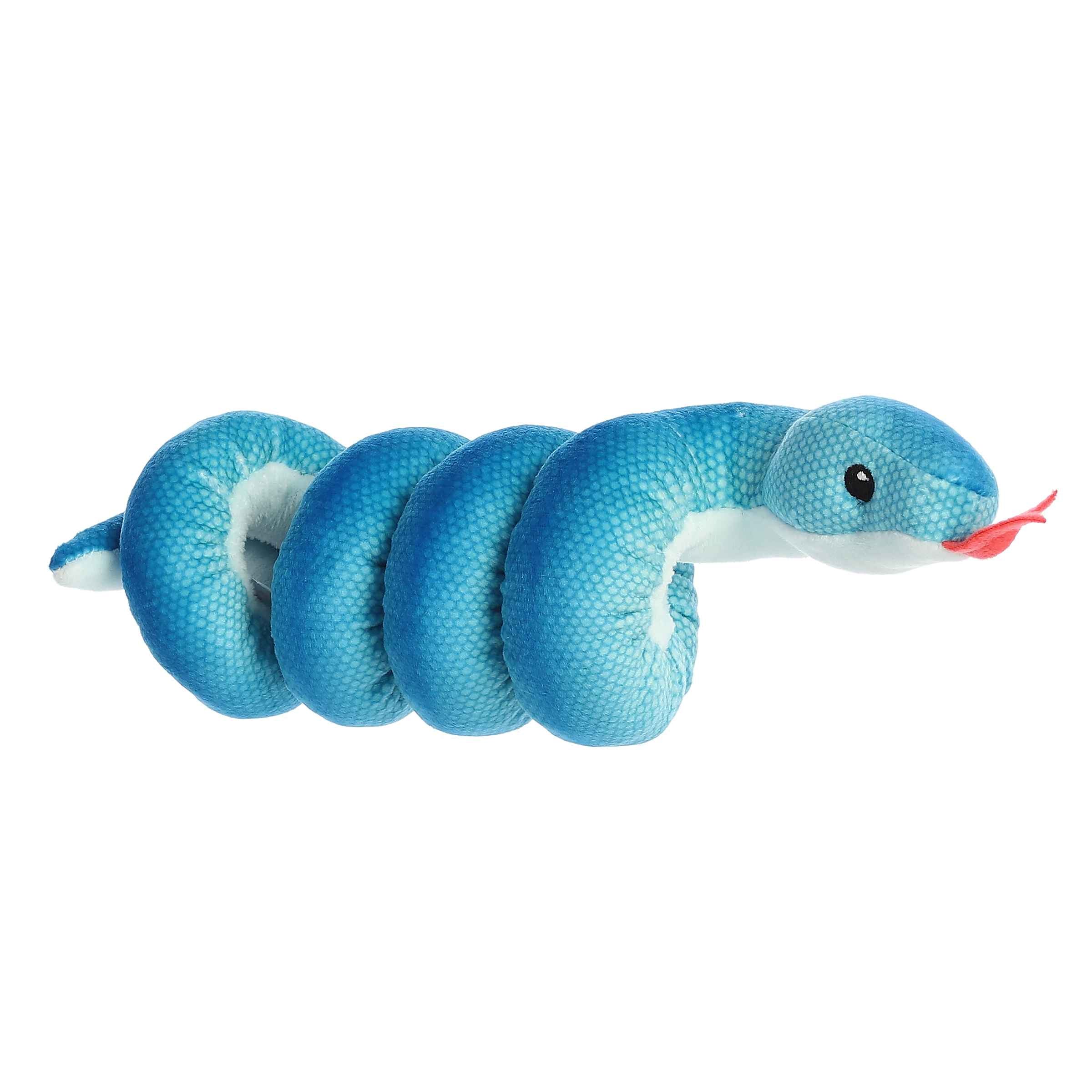 Blue Pit Viper plush toy from Wrist Wranglers, featuring a bright blue body and red tongue