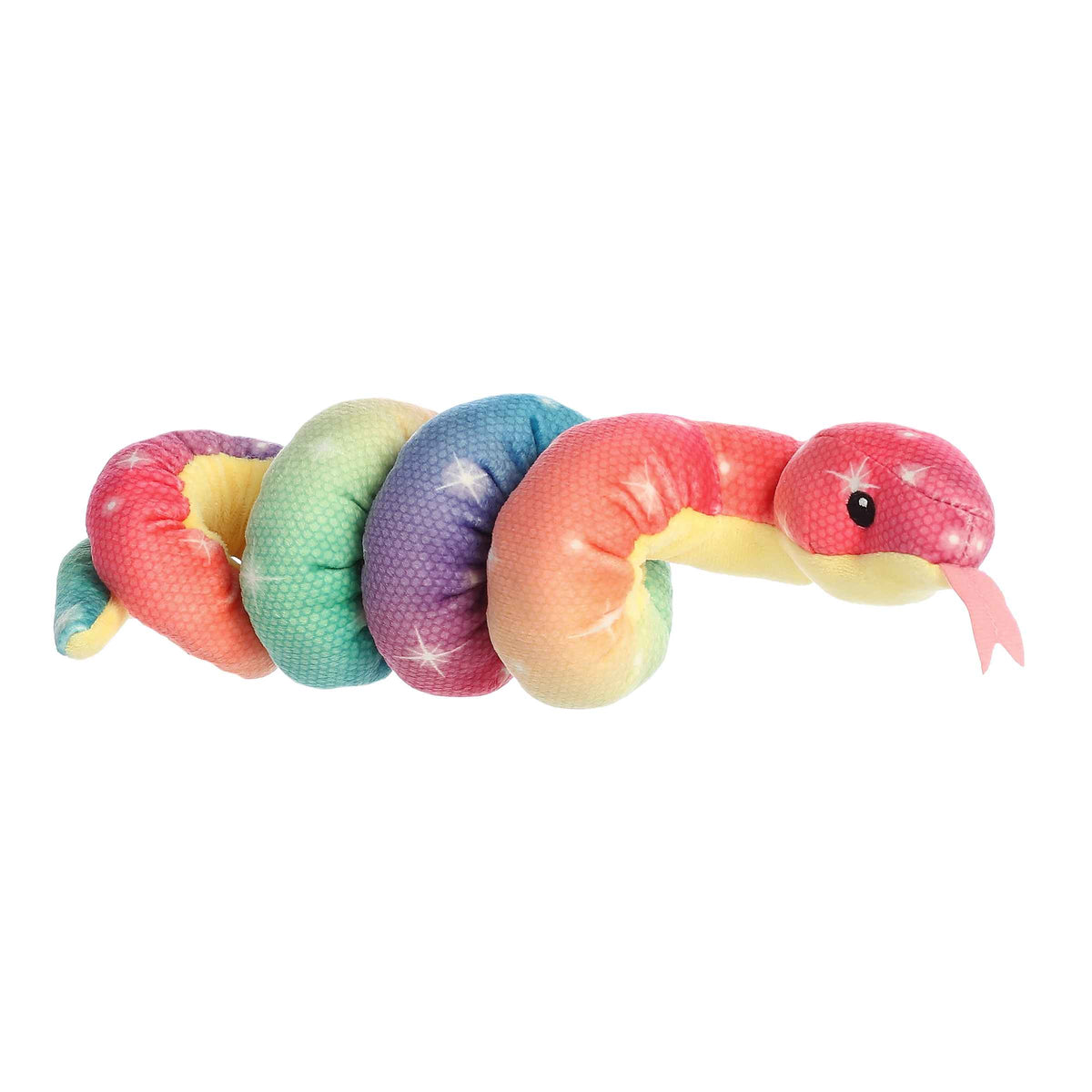 Rainbow Dreams Snake plush from Wrist Wranglers, featuring bright rainbow stripes