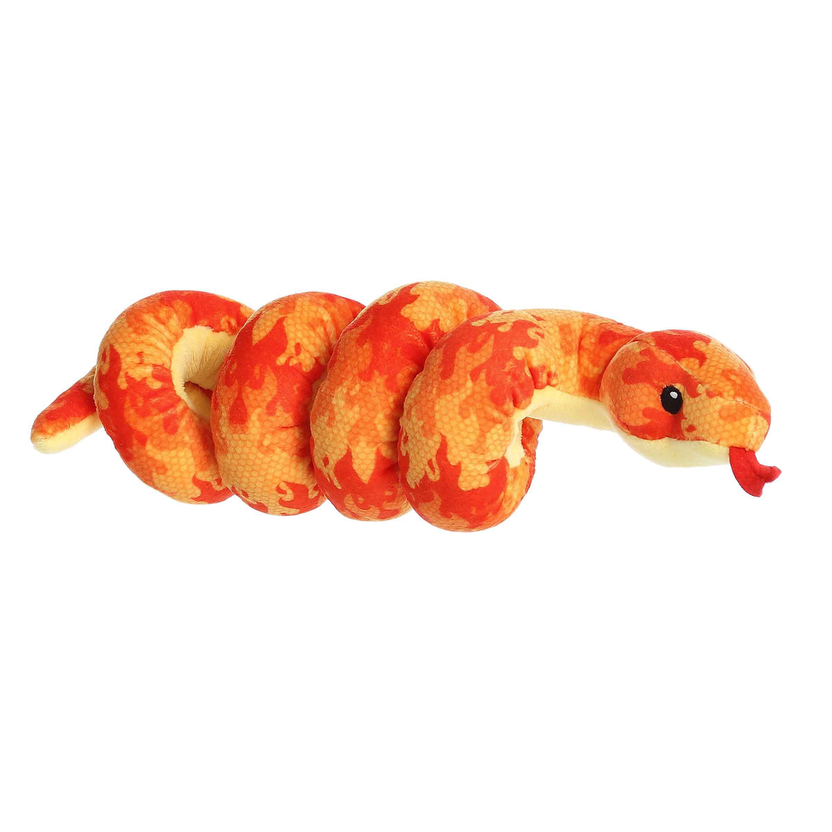 Fiery Inferno Snake plush from Wrist Wranglers, featuring vibrant flame patterns in yellow, orange, and red