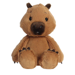 Carsie Capybara plush from Aurora Menagerie, with a friendly face and a soft, brown, bean-filled body