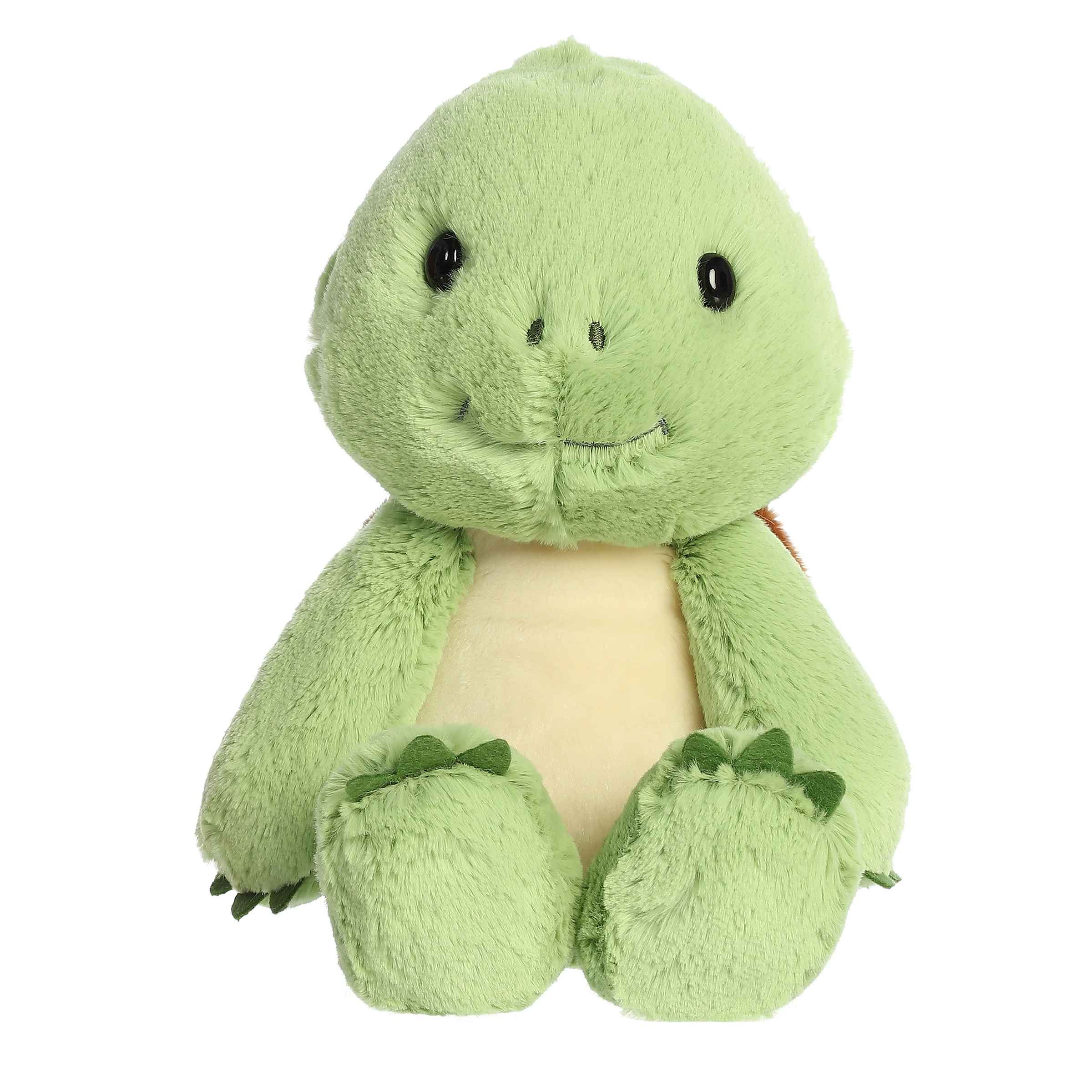 Taj Turtle plush from Aurora Menagerie, showcasing a bright green body and a lovable face