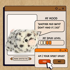 A spudsters product card for the Pierre Spotted Pig plush by Aurora