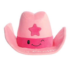 Plush toy shaped like a pink cowgirl hat from the Just Sayin'™ collection with "Let’s Go Girls" embroidered on the brim.