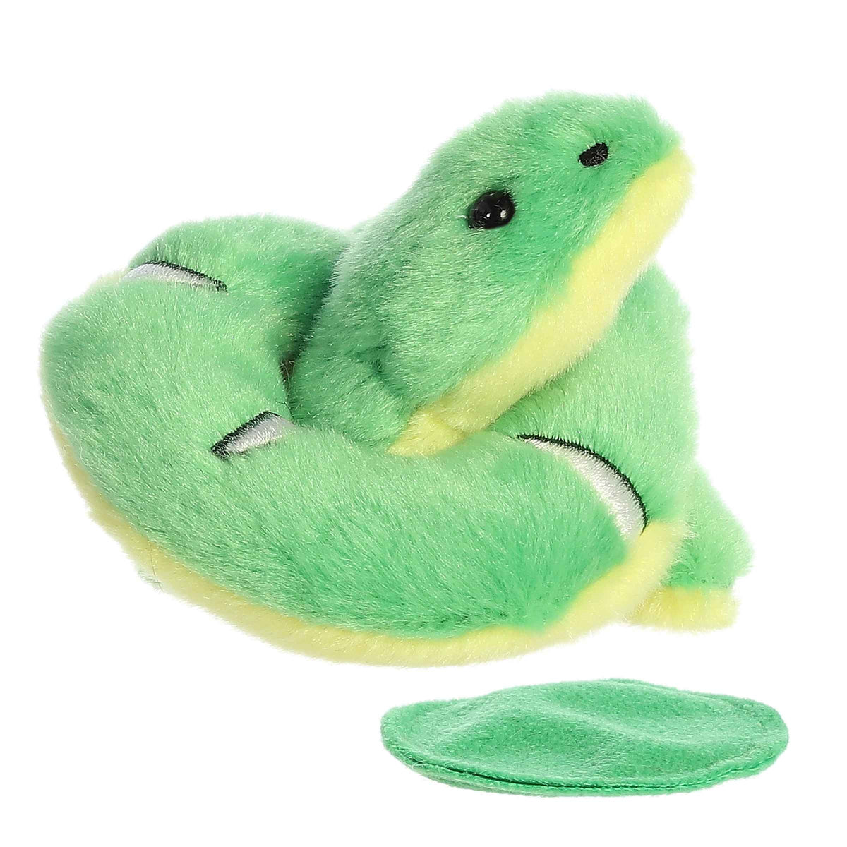 Plush toy of Emerald Boa Snake from the Shoulderkins collection with a green body and magnetic base for shoulder attachment.